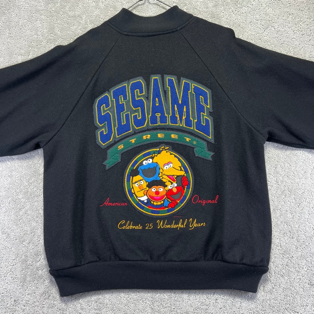 VINTAGE Sesame Street Wool Varsity Jacket Size Large‎ Black 25th Anniversary USA